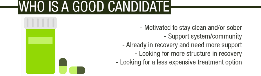 You are a good candidate for IOP if, you are motivated to stay clean and/or sober, you are in a support system/community, you are already in recovery and need more support, you are looking for more structure in recovery and/or looking for a less expensive treatment option