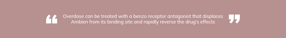 Overdose can be treated with a benzo receptor antagonist that displaces ambien from its binding site and rapidly reverse the effect of the drug