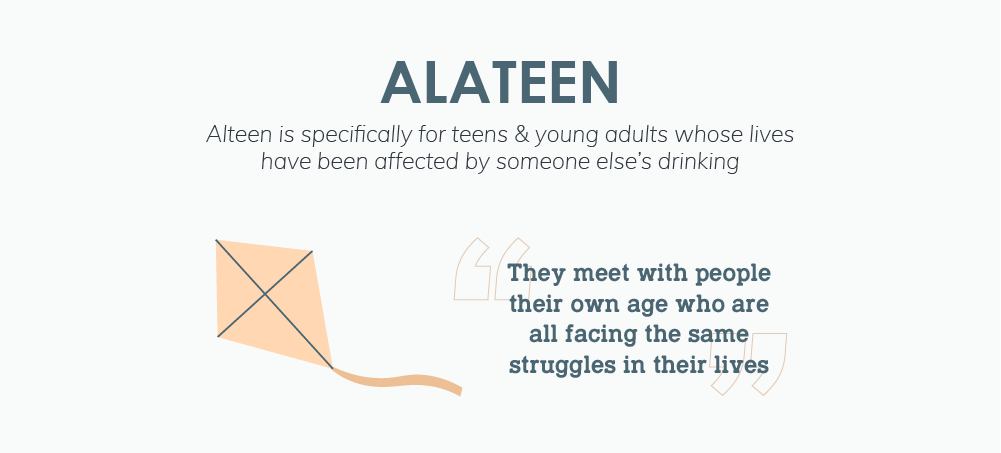 Alteen is specifically for teens and young adults whose lives have been affected by someone else's drinking, they meet with people their own age who are all facing the same struggles in their lives