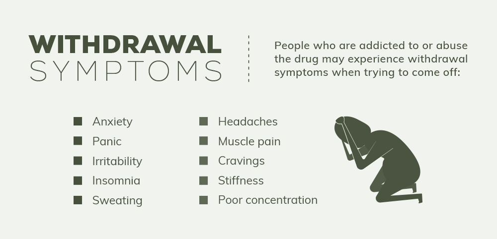 People who are addicted to or abuse benzodiazepines drugs may experience withdrawal symptoms when trying to come off these symptoms includes anxiety, panic, irritability, insomnia, sweating, headaches, muscle pain, cravings, stiffness and poor concentration