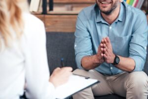 Two people talking at a drug detox center near Boise, ID